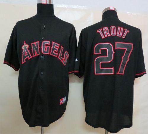 Angels of Anaheim #27 Mike Trout Black Fashion Stitched MLB Jersey - Click Image to Close